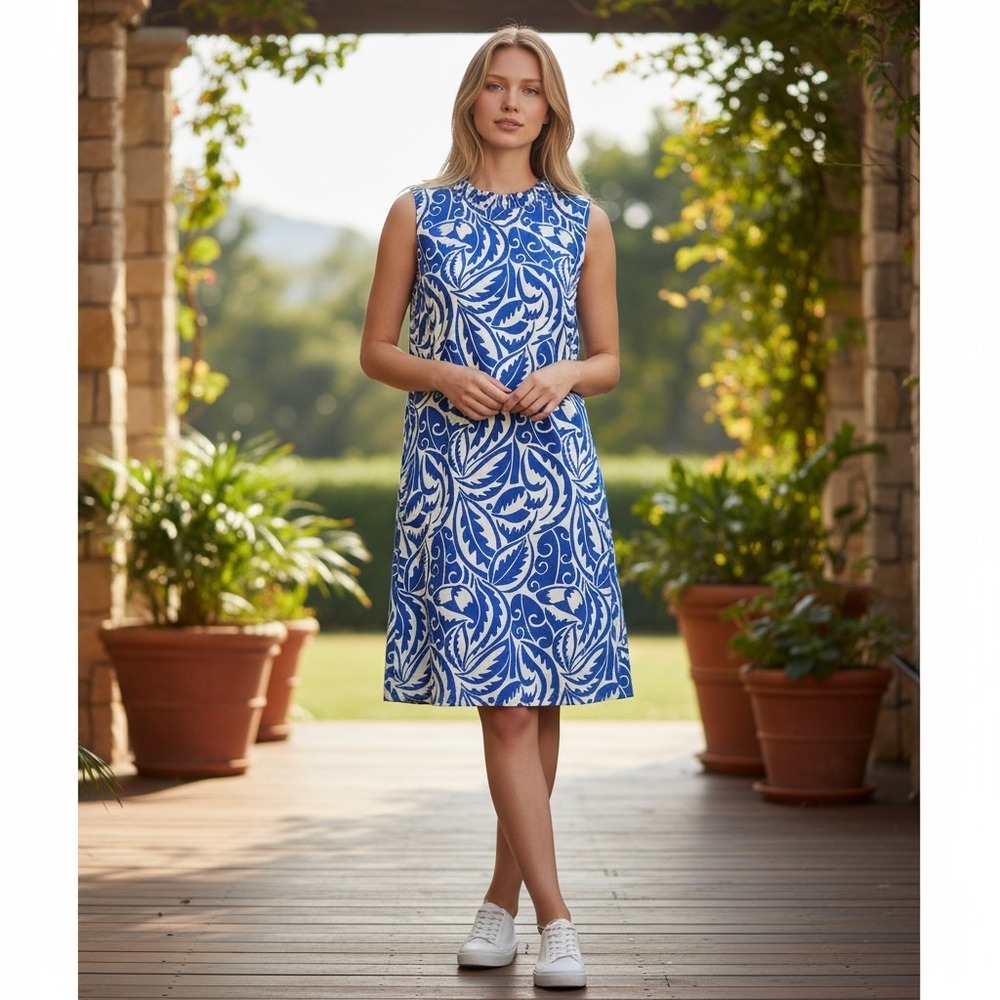 Joy and Joy Jade Shift Dress Blue/White Size Medium